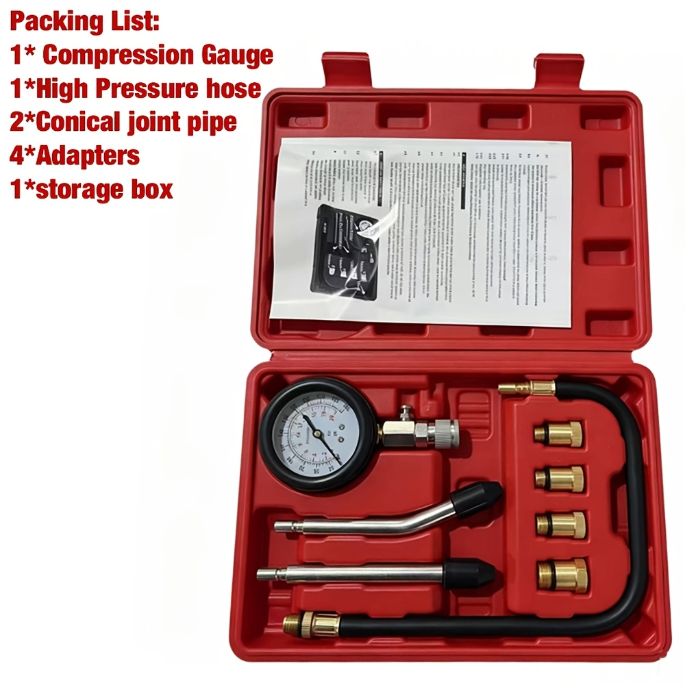 TEMU Kit tester cilindri pezzi, set compressione cilindri motore con adattatori e tubi M10 M12 M14 M18, strumento per la rilevazione della pressione