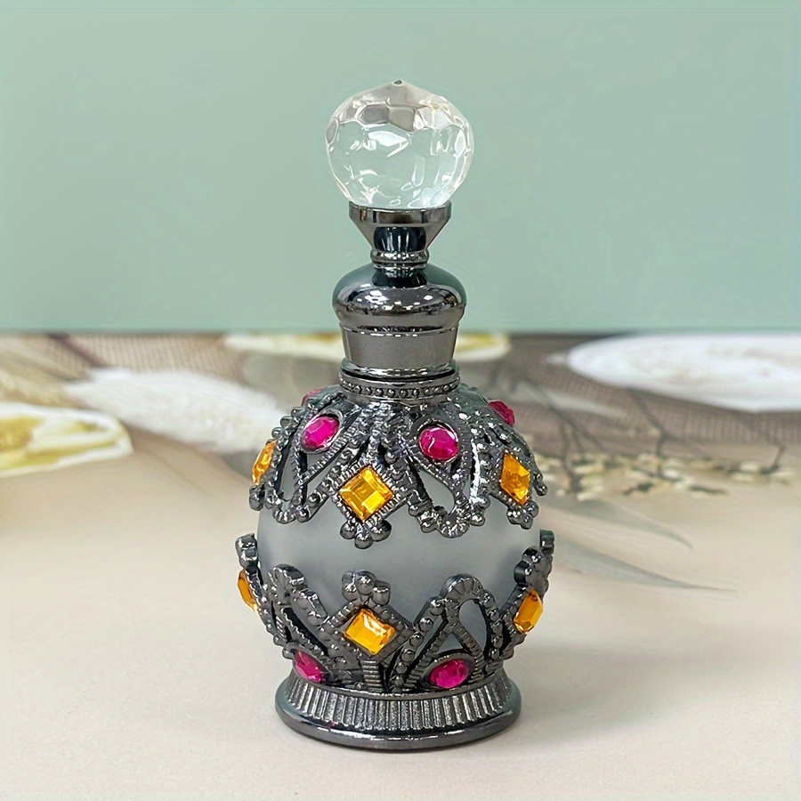 TEMU 15ml Botella de perfume redonda de cristal vintage, estilo árabe de Dubái, decoración para el hogar, adorno para , regalo festivo para mujeres,