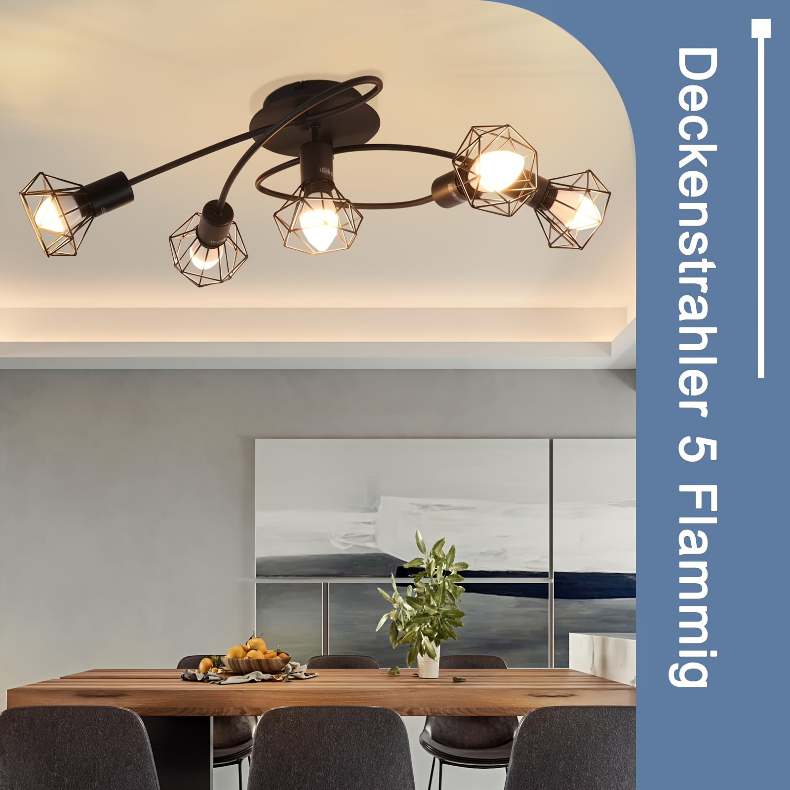IDEGU 2er-Set Deckenleuchte Industrie-Design – Diamantform, Schwarz, 25 Cm, Für E27 Birnen Bis 40 W