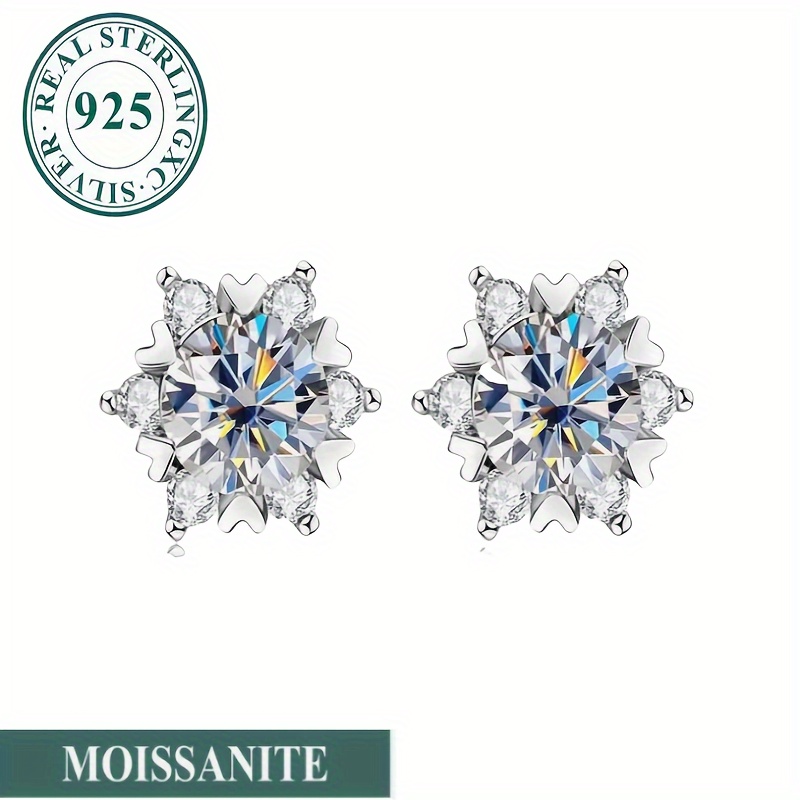 

925 Sterling Silver Allergy Earrings Snowflake Design Sparkly Moissanite Inset Earrings Delicate Gift For Women