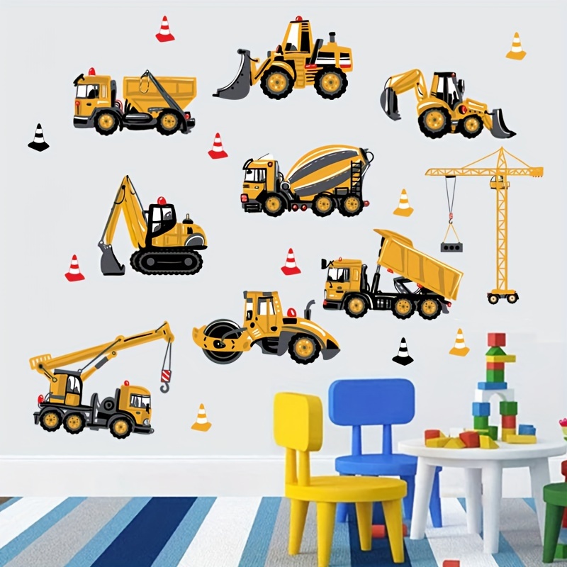1pc Sticker, Diy Construction Car Pattern Self-adhesive Wall Stickers, Bedroom Entryway Living Room Porch Home Decoration Wall Stickers, Removable Stickers, Wall Decor Decals
