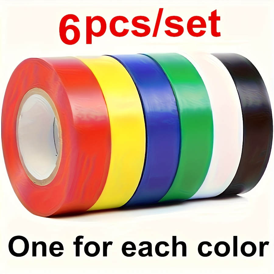 TEMU 6pcs/set Of Colorful Tape, Pvc Electrical Tape, Waterproof Insulation Tape, Electrician Cable Bundle, Electrical Tape, Mixed Color Tape