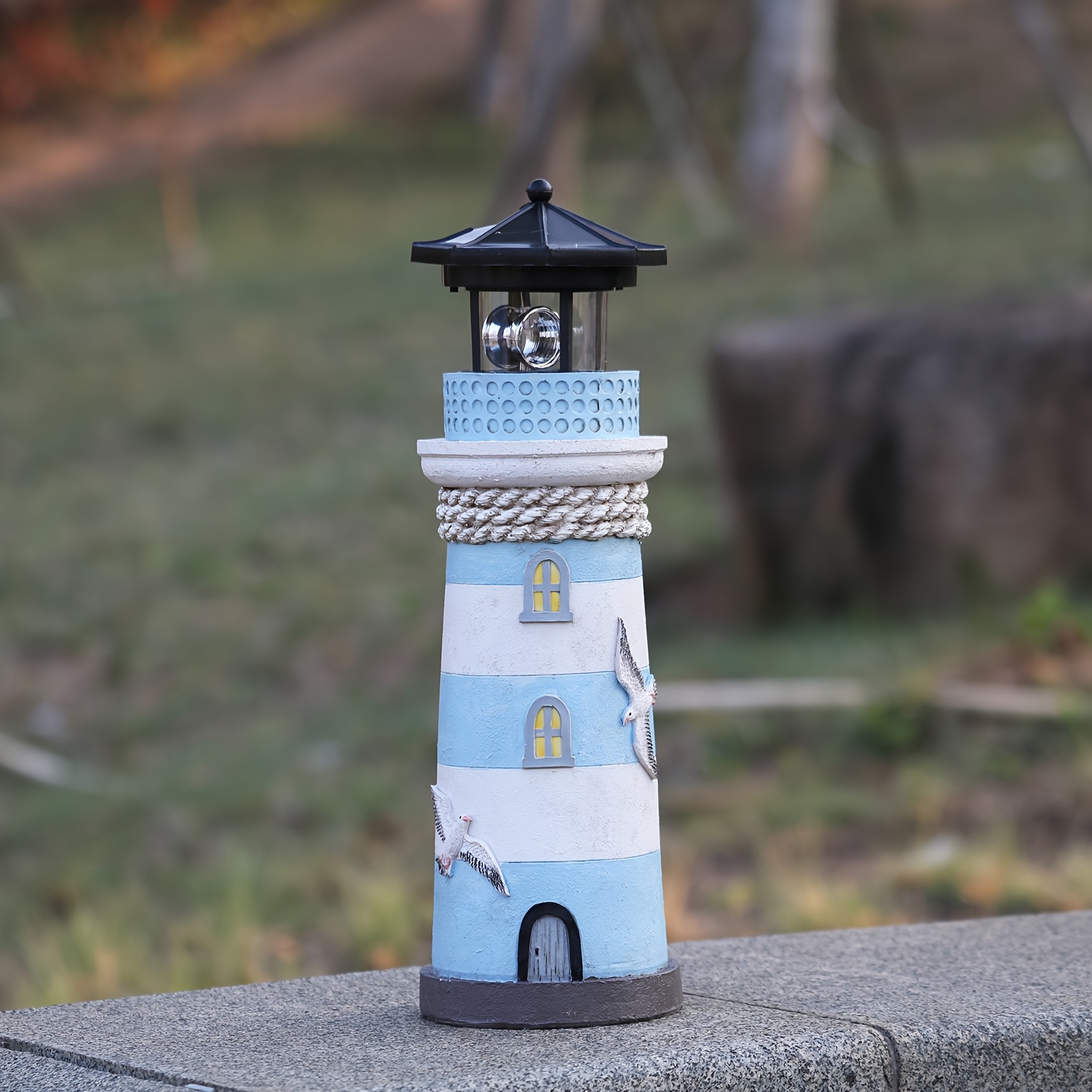 TEMU Outdoor Lighthouse With 360° Rotating Led Light & Resin Seagull Statue - Solar Lighthouse Garden Decoration Suitable For Garden, Patio, Lawn,