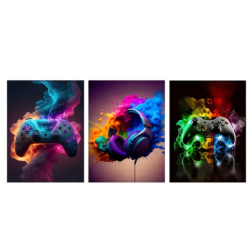 TEMU Canvasafdrukken Met Neon Game Controllers, Dynamische Gaming-geïnspireerde Moderne Plakaten, Perfect Om Muren In Slaapkamers, Woonkamers Of