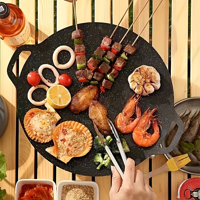 

1pc, Korean Bbq Grill, 34cm, Non-stick Circular Grill, Barbecue Plate, Can Be Used For Both Home And Outdoor, Home Kitchen Supplies