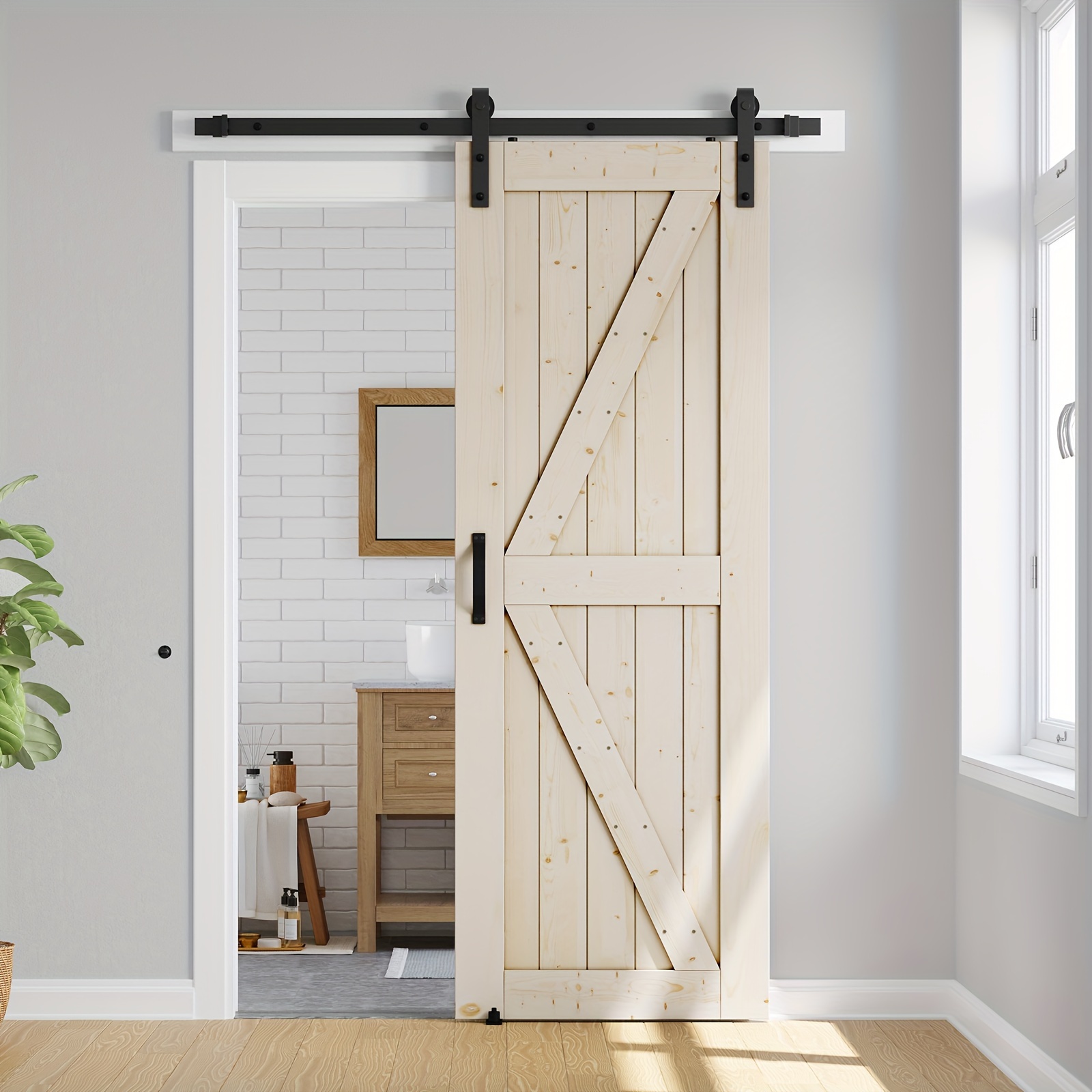 

36x84in Unfinished Barn Door With Hardware Included, Assembled Required, Diy, Stainable, K Shape, Solid Spruce Wood