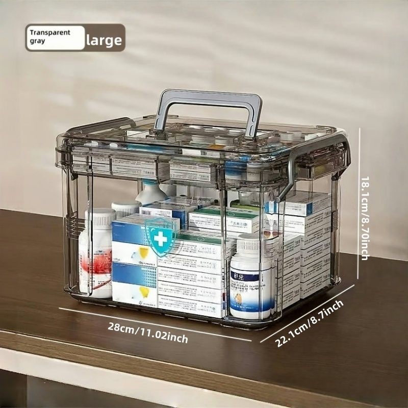 TEMU Double-layer Medicine Storage Box - Transparent Multi-compartment Household And Bedroom Emergency Supplies Storage Box Capacity Medical Kit