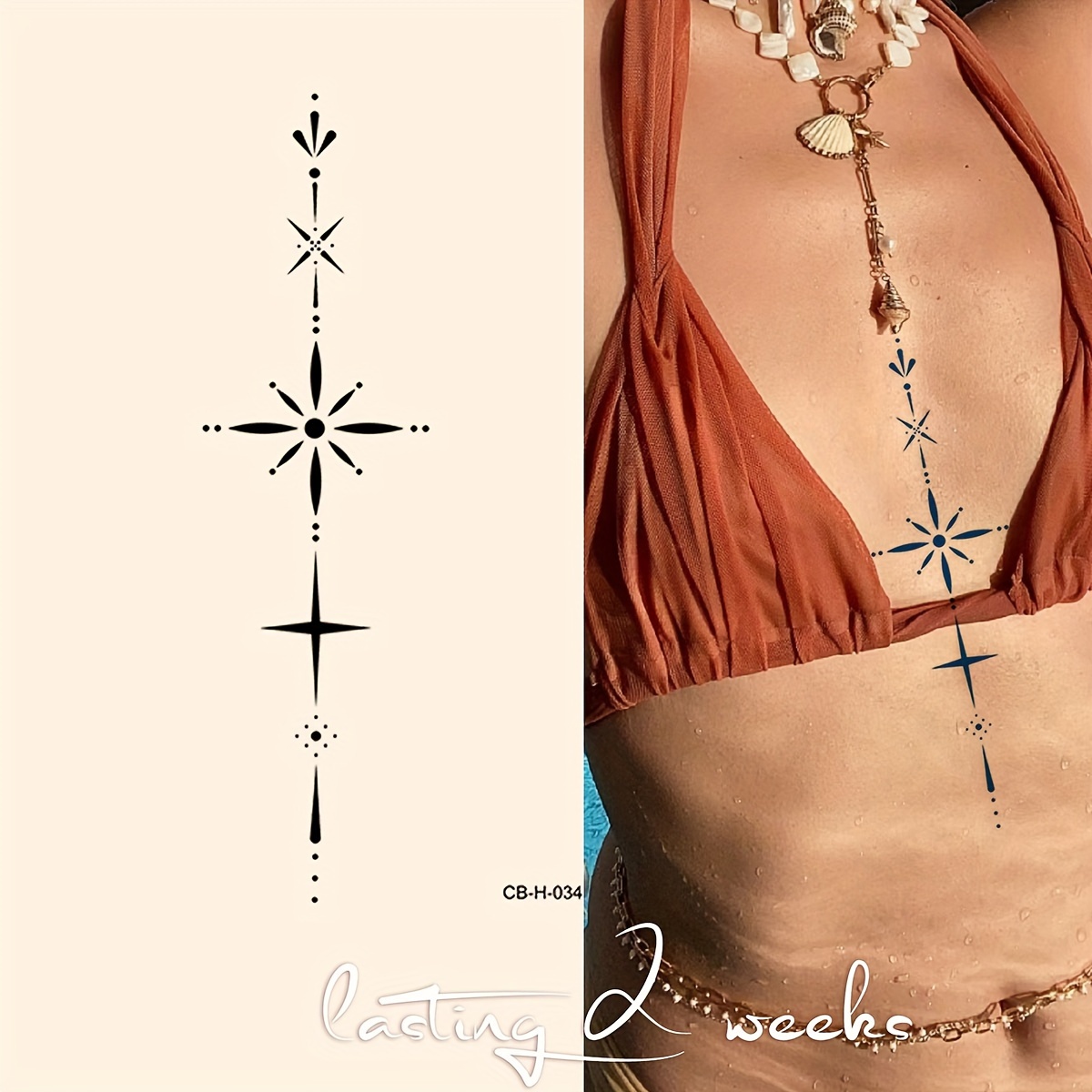 1pc Starttoos Herbal Juice Temporary Tattoo Sticker Suitable For Neck, Spine, Chest, Abdomen & Wrist - Semi-permanent With Herbal Ink, 14--resistant For Parties, Festivals, Themed Events - Application