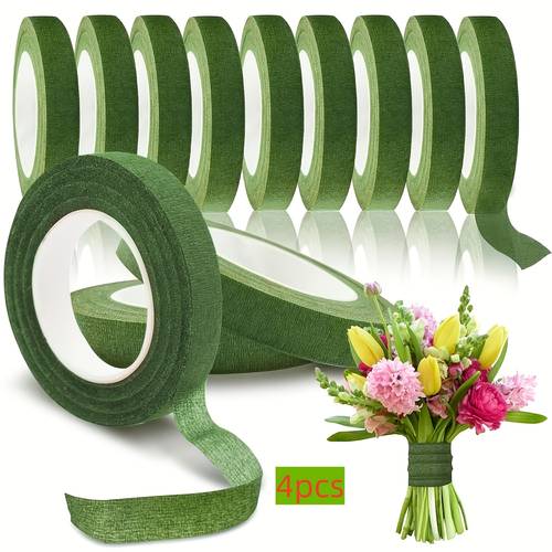 4 rolls of floral tape used for wrapping flower stems and floral arrangements green gardening tape for bouquet packaging suitable for artificial flowers and plant stems crafts and decorations