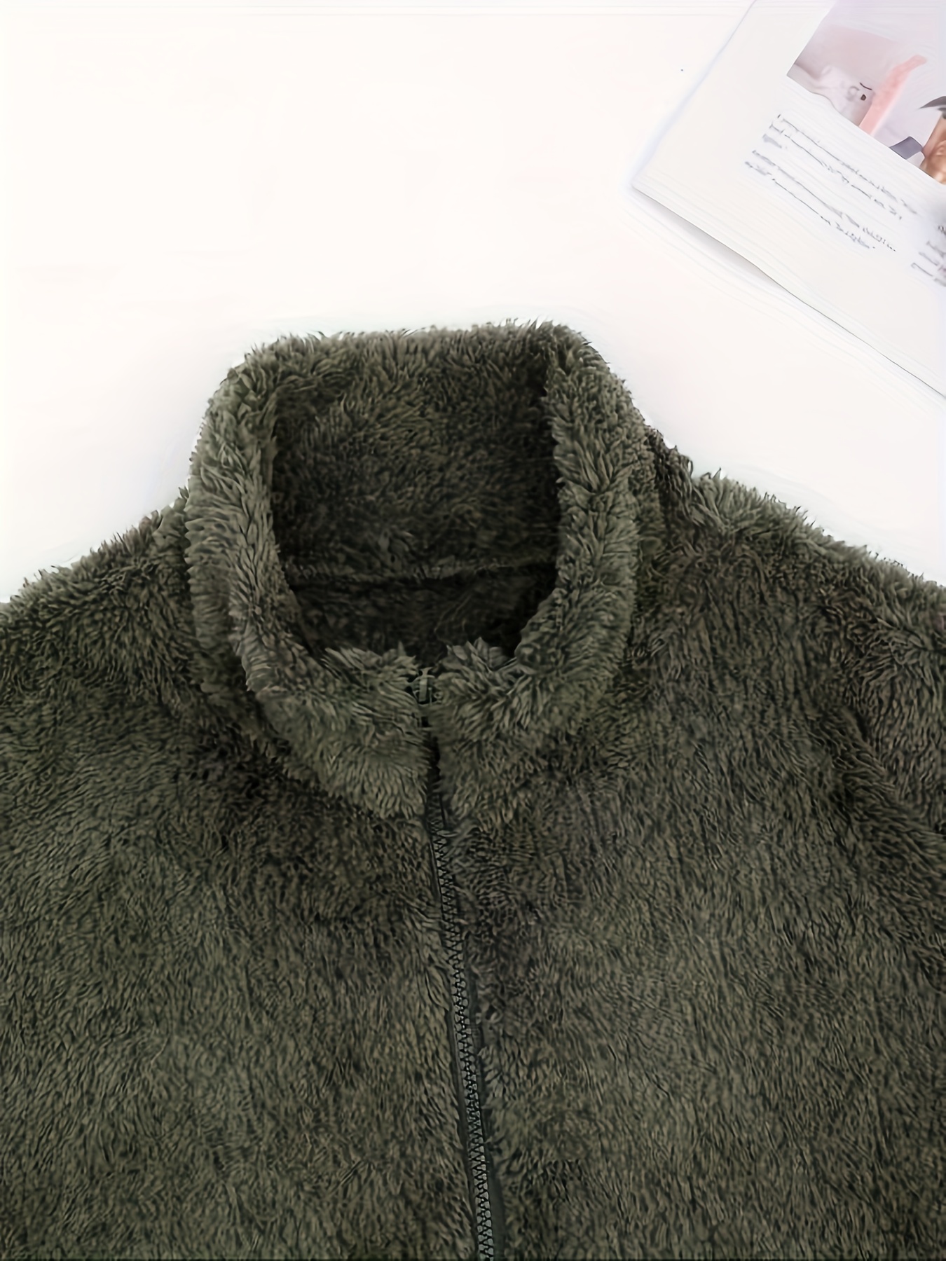 womens winter warm plush sweater with front zipper pockets cozy round neck pullover solid color casual sweatic for fall winter layering machine washable no stretch olive green 3