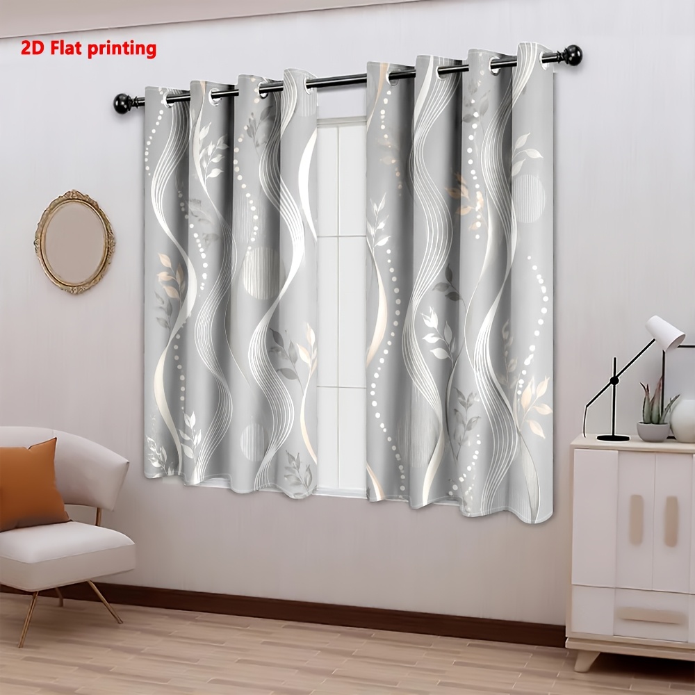 Image of 2d Flat - 2d Flat 2pcs Set Of Curtains With Flowing Wave And Leaf Pattern For Decor Light Luxury Minimalist European Style, Suitable For Living Rooms, Bedrooms, Study Rooms, And Home Decoration