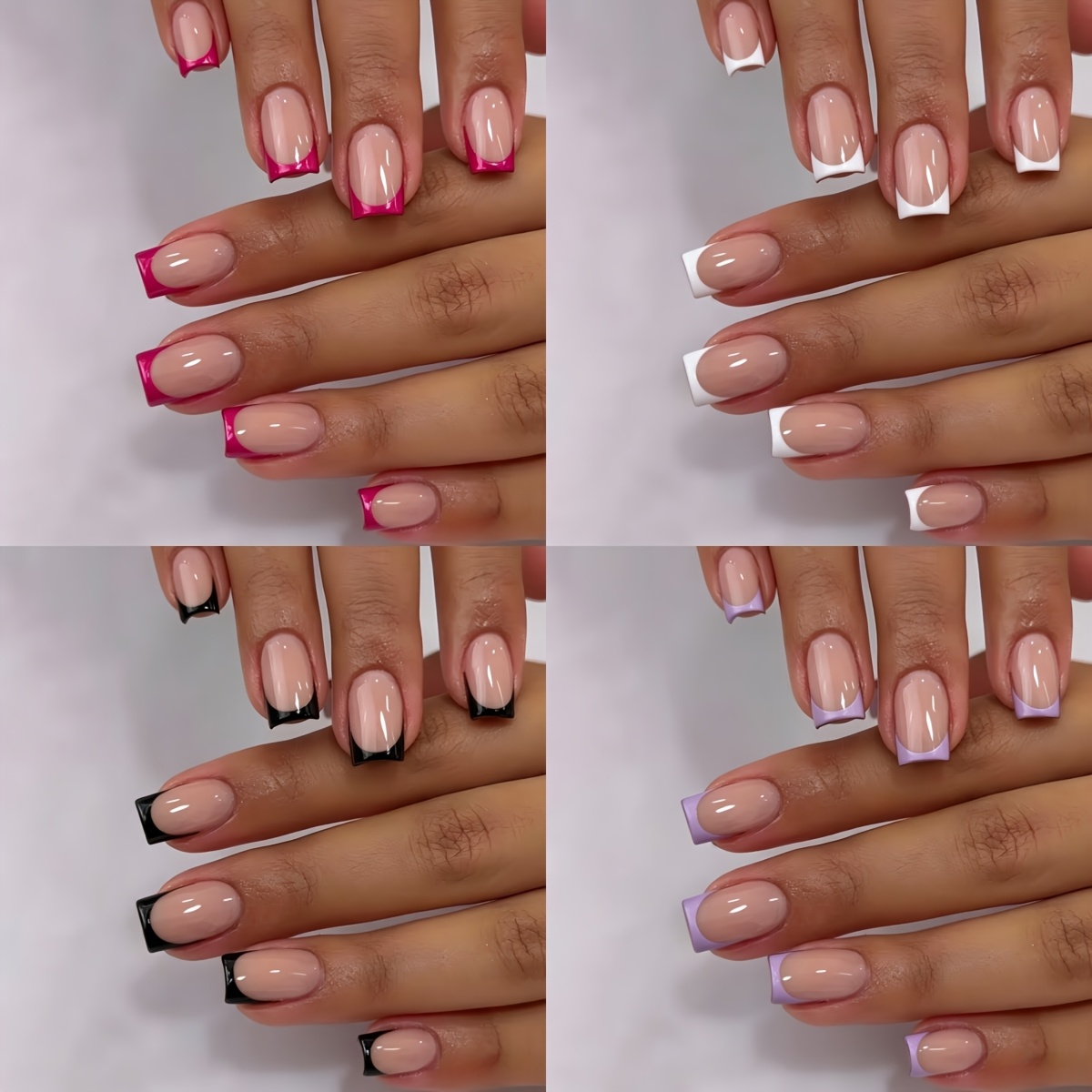 TEMU 120 stuks salonwaardige korte vierkante druk-op nagels geschikt voor vrouwen - Klassieke Franse tip valsenagelset met 4 kleuren