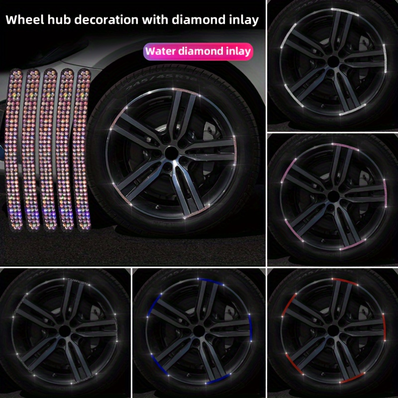 

10 Pcs Reflective Glass Diamond Pinstriping Tape For Car & Motorcycle Wheels - Anti-scratch Rubber Strip, Front Wheel Decoration, Collision Protection, Shiny Vehicle Rim Accent