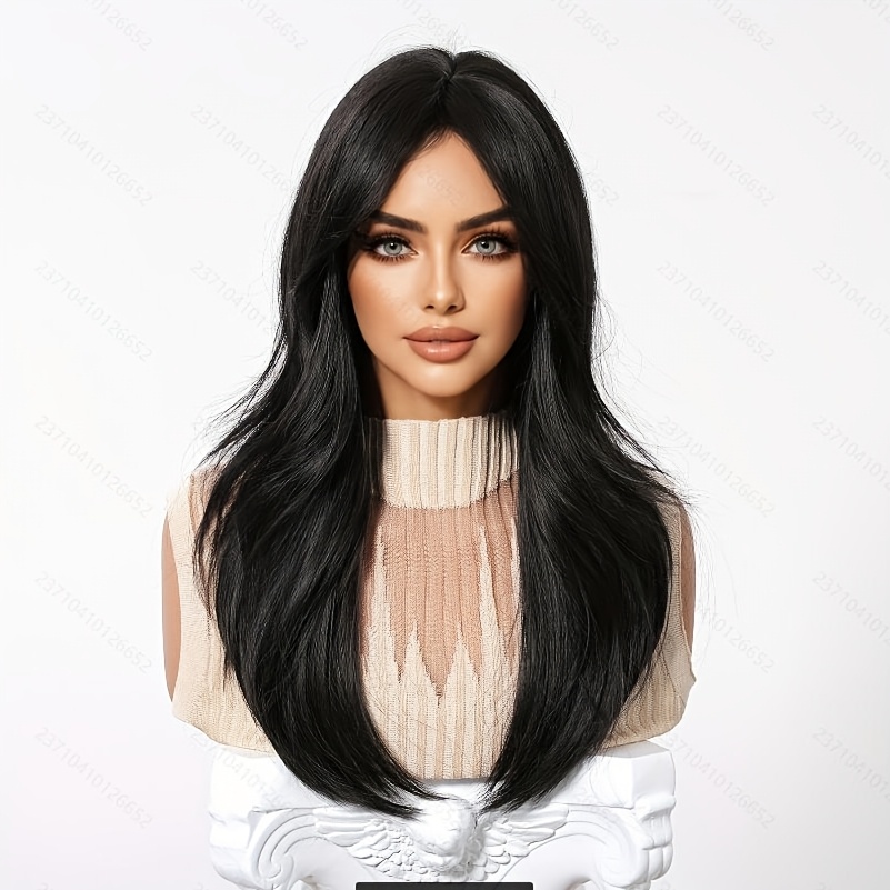 TEMU Daily Elegant Temperament Lazy Without Lace Wig, Holiday Atmosphere Easter Gift For Mom, Natural Black Middle Part Long Straight Hair, European