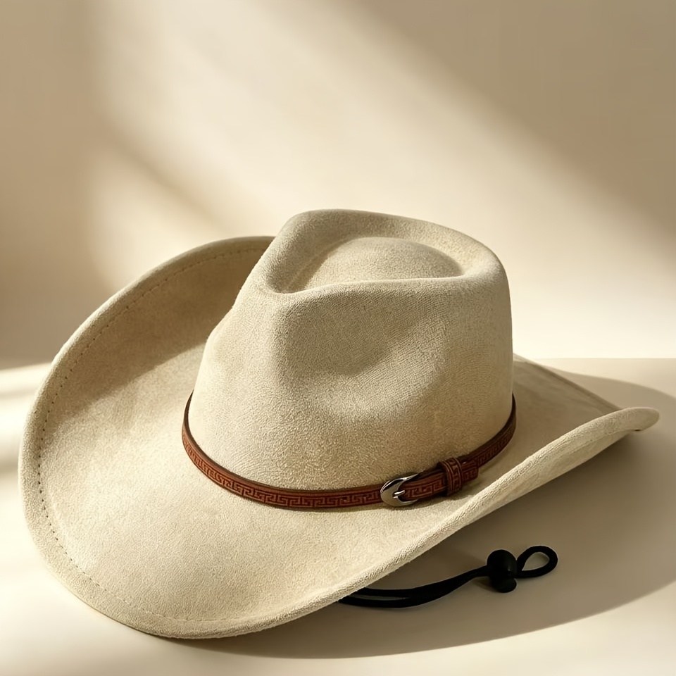 TEMU European And American-style Suede-like Cowboy Felt Hats, Men's And Women's Vintage Jazz Hats, Top Hats, Western Cowboy Hats, Riding Hats
