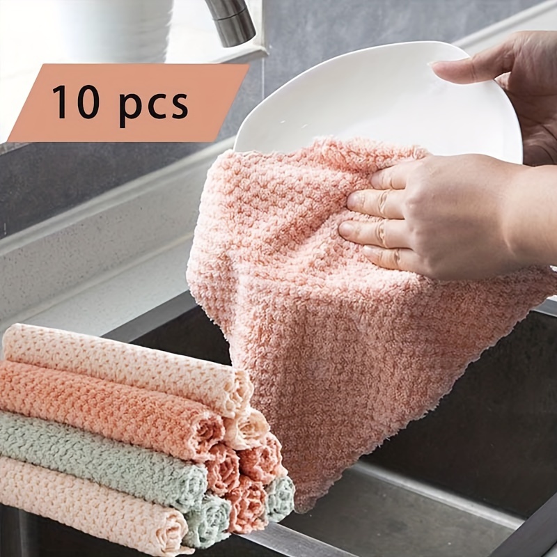 

10 Pcs/set Super Soft Absorbent Microfibre Soft Absorbent Dishwashing Towel, Cleaning Rag For Kitchen Plate Pot Bowl Bottle, , Cleaning Tools, Cleaning Supplies Microfiber