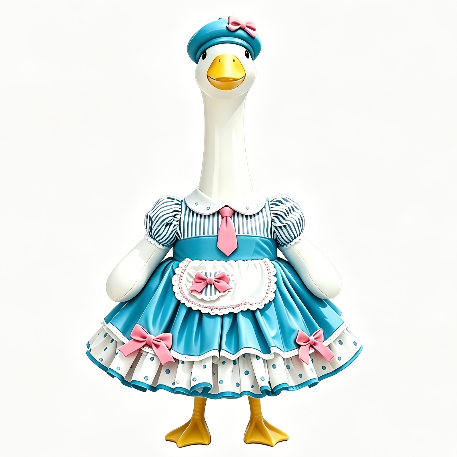 TEMU Ensemble de costume de d'oie de pelouse de 23 pouces, robe mignonne à rayures bleues et à pois avec et nœud rose, tenue mignonne pour statue