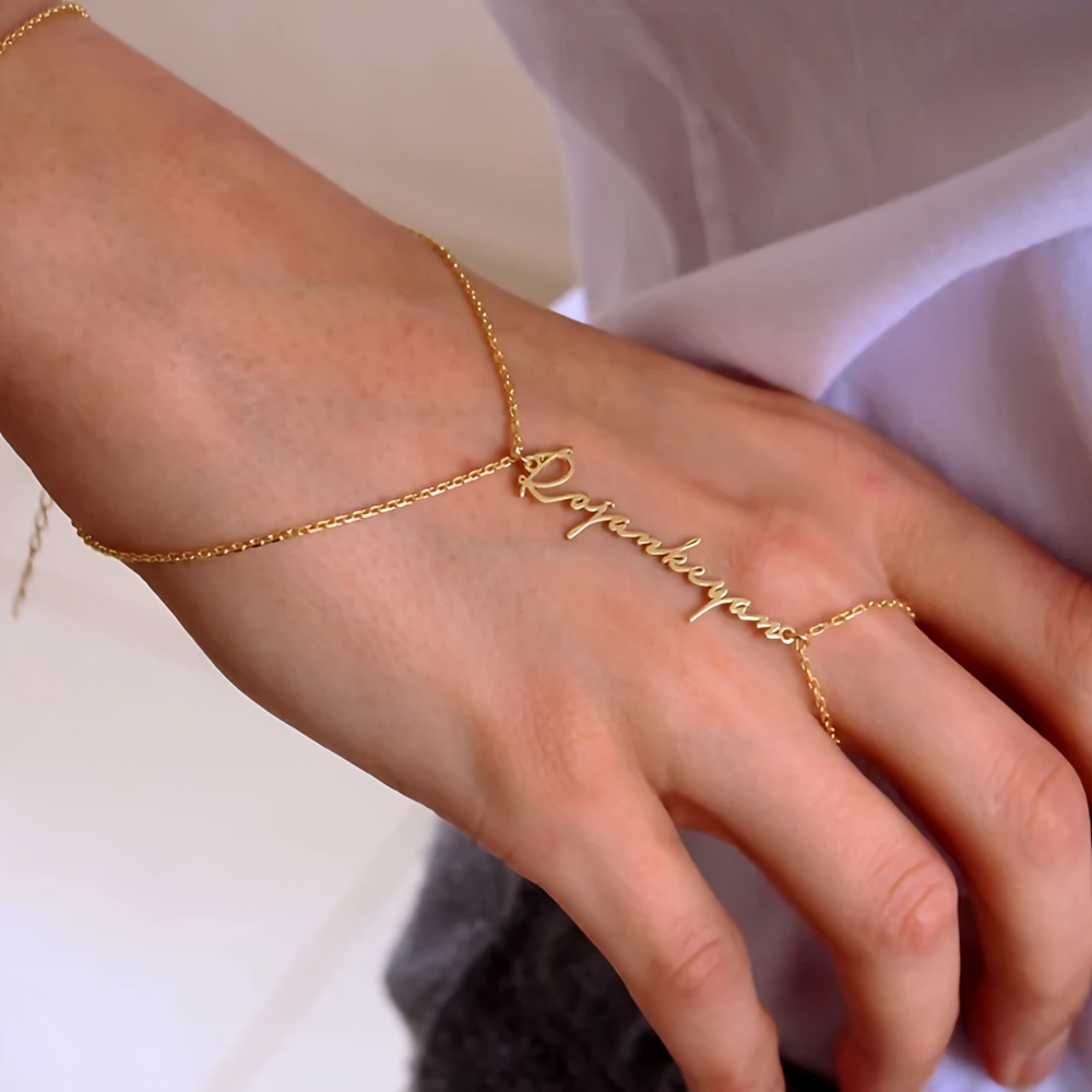 E-shop [Personalisiertes] Namensarmband aus Edelstahl, personalisiertes Fingerreifarmband, Namensschild-Handkette aus Edelstahl, Geschenk für Sie,
