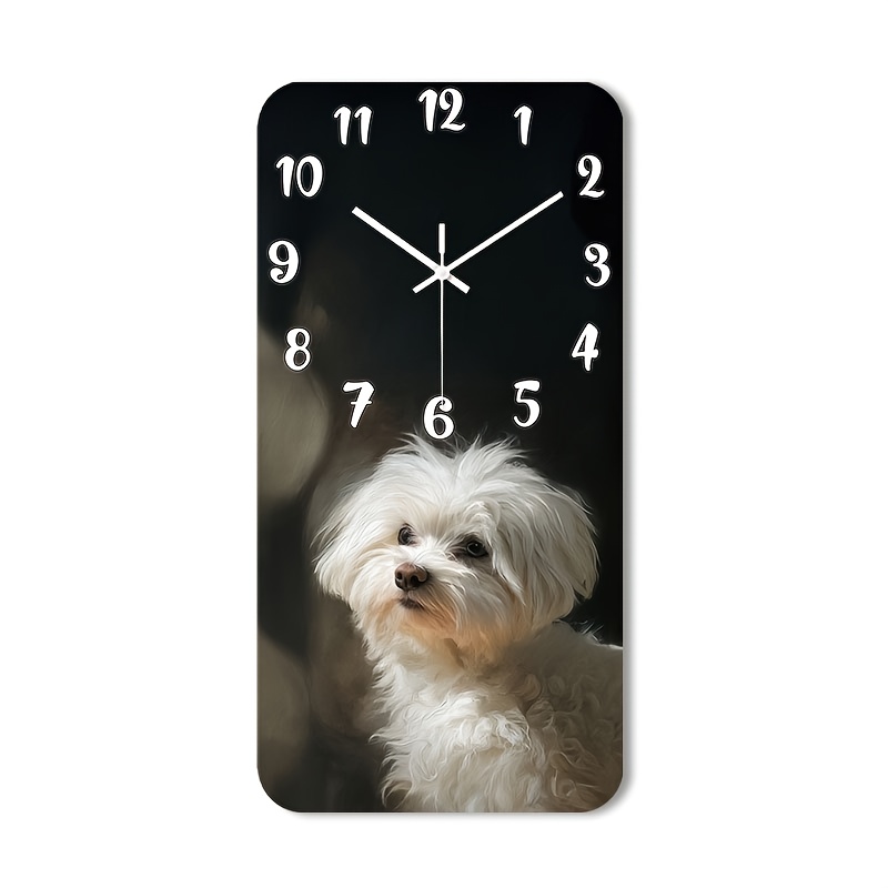 TEMU 1pc Silent Non-ticking Wall Clock - Modern Minimalist Wooden With Cute Maltese , Battery-powered (aa Not Included) - Living Room, Bedroom,