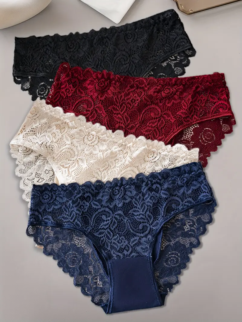 4pcs womens floral lace jockstrap underwear breathable comfortable briefs with contrast lace detailing sexy elegant design for casual attire everyday underwear floral lace detailing smooth texture fabric Product details 18