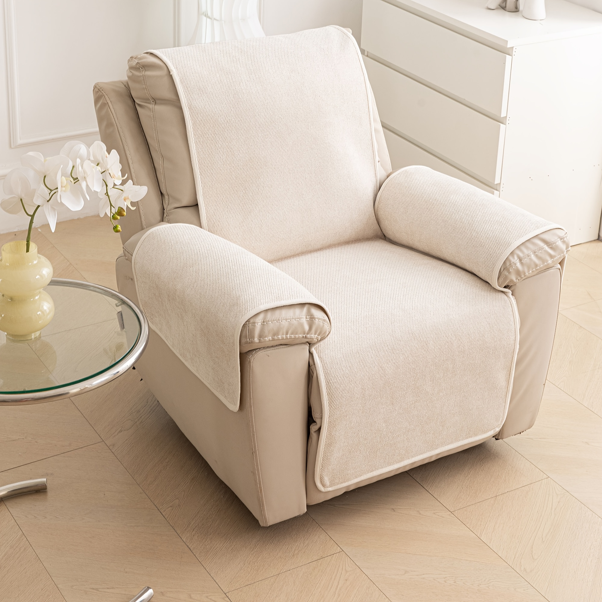 TEMU 1 pièce Housse de canapé simple de luxe en chenille de couleur unie - Décoration pour canapé 1 place, avec antidérapantes, adaptée aux animaux