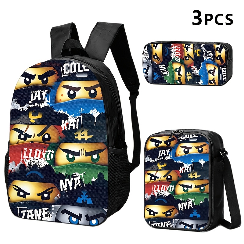 TEMU 1pc/2pcs/3pcs Printed Backpack, Shoulder Bag And Pouch With Cartoon Face Patterns, Vibrant For Youth Daily Use
