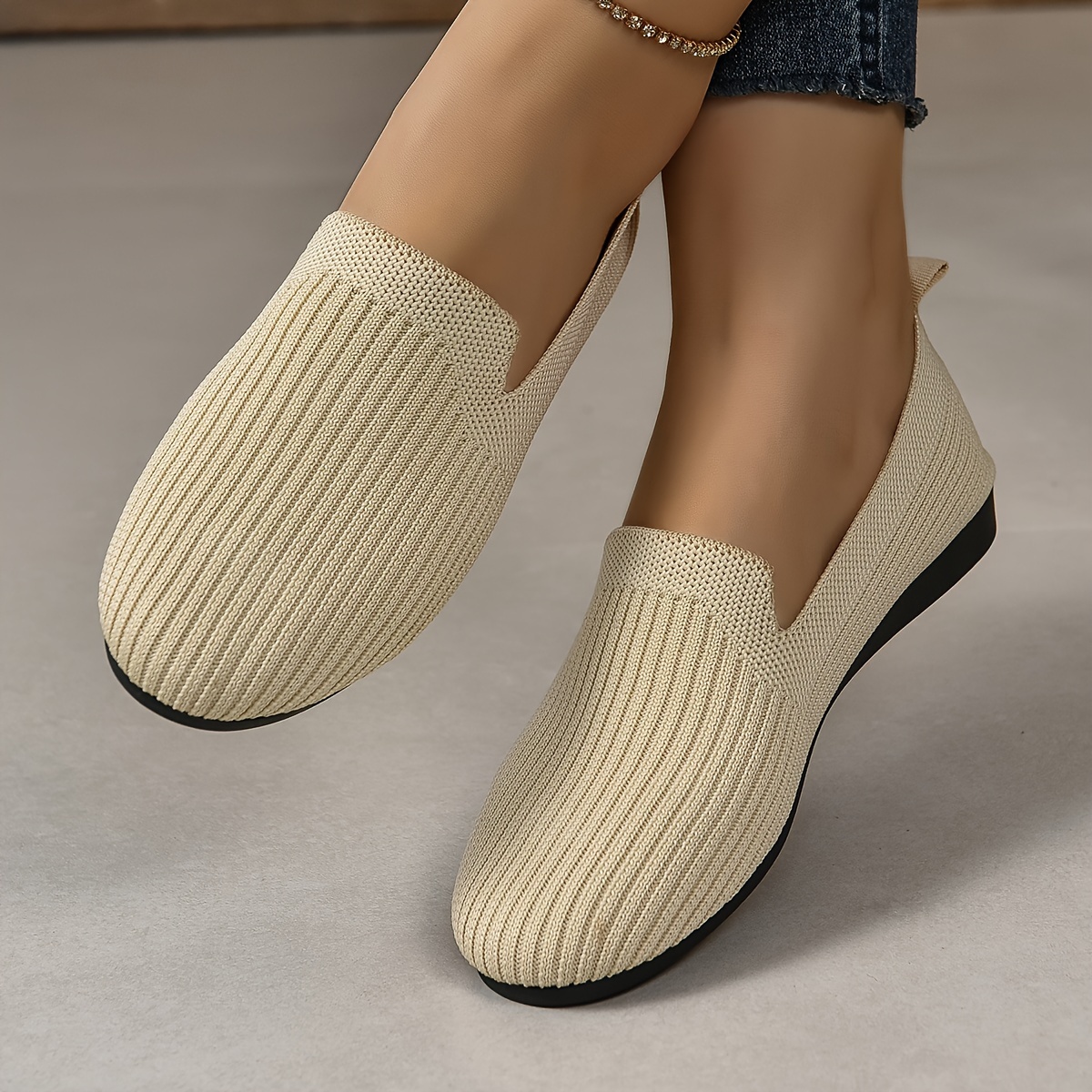 

Women's Solid Color Flat Shoes, Breathable Flying Woven Slip On Shoes, Lightweight & Comfortable Shoes