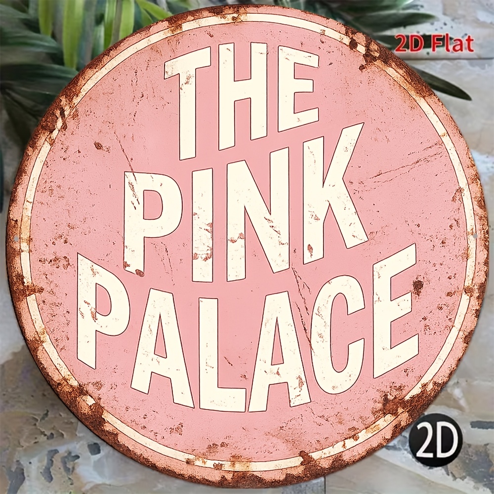 TEMU 2d Flat, A Pink -style Round Decorative Hanging Sign With A Soft Pink Panel And Cream-white English Lettering. Its Gentle And Is Suitable For