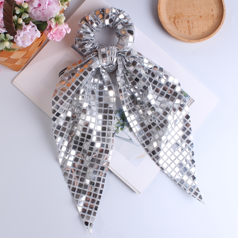 1 Pack Xxl Extra Long Sequin Streamer Large Bow Hair Tie Fashionable Party Decorative Hair Accessory