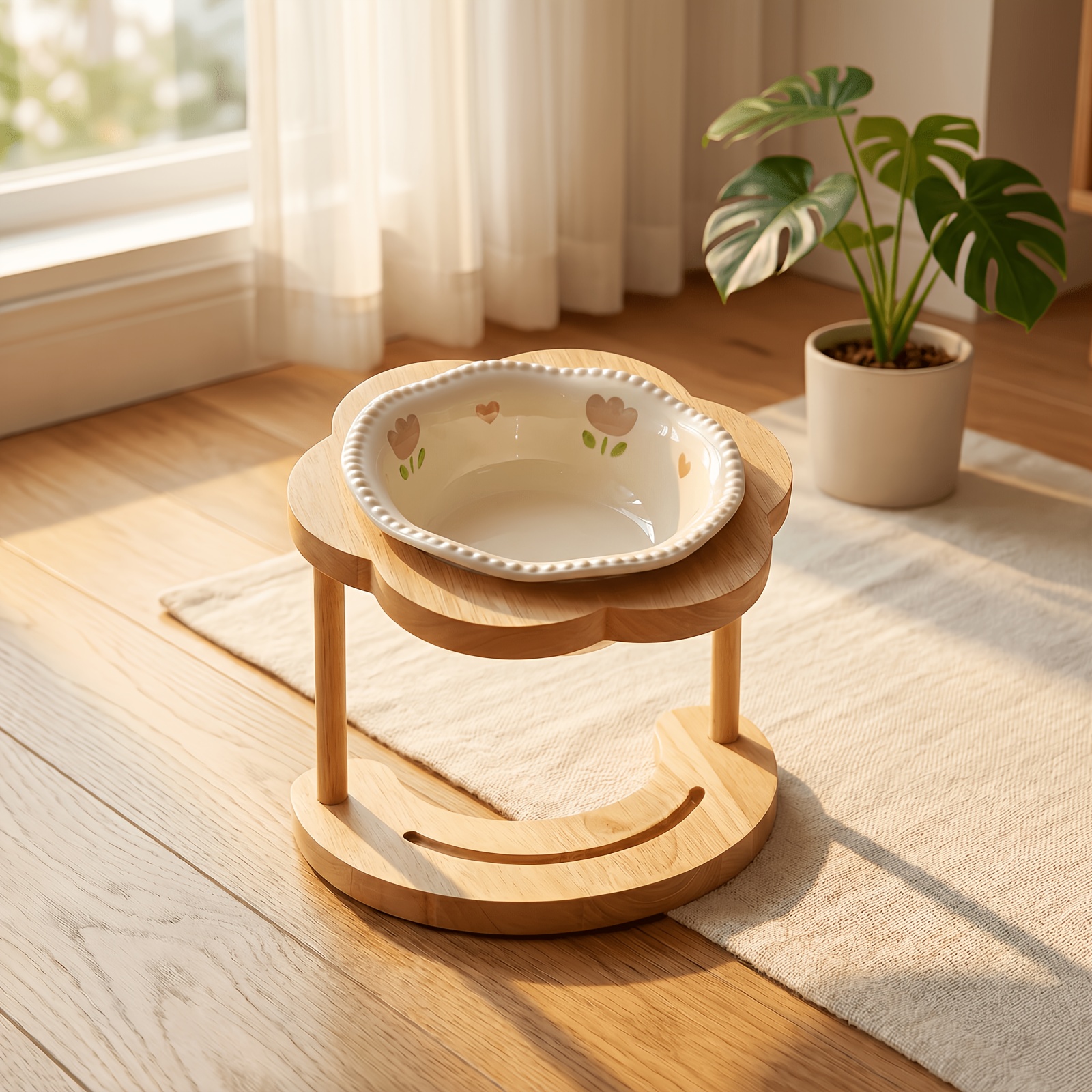 TEMU Support pour gamelles pour animaux en bois , gamelle mignonne en céramique parfumée dorée, gamelle d'alimentation surélevée en céramique pour