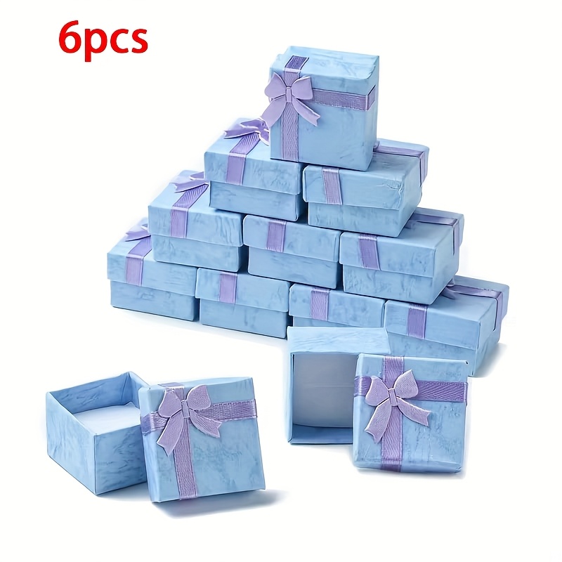 TEMU 6 Gemstone Boxes With Bow Ties In Multiple Colors - Elegant Paper Gift Boxes, Suitable For Rings, Earrings, Brooches, Christmas Decorations,