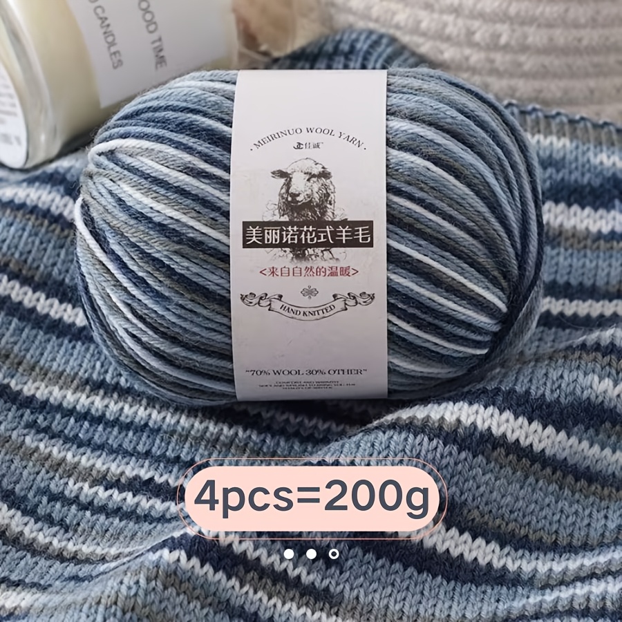 TEMU 4pcs 200g Luxury Beautifulino Patterned Wool Knitted Color-block Yarn, Soft And Delicate, Warm And Comfortable (70% Wool, 15% Cashmere, 15%