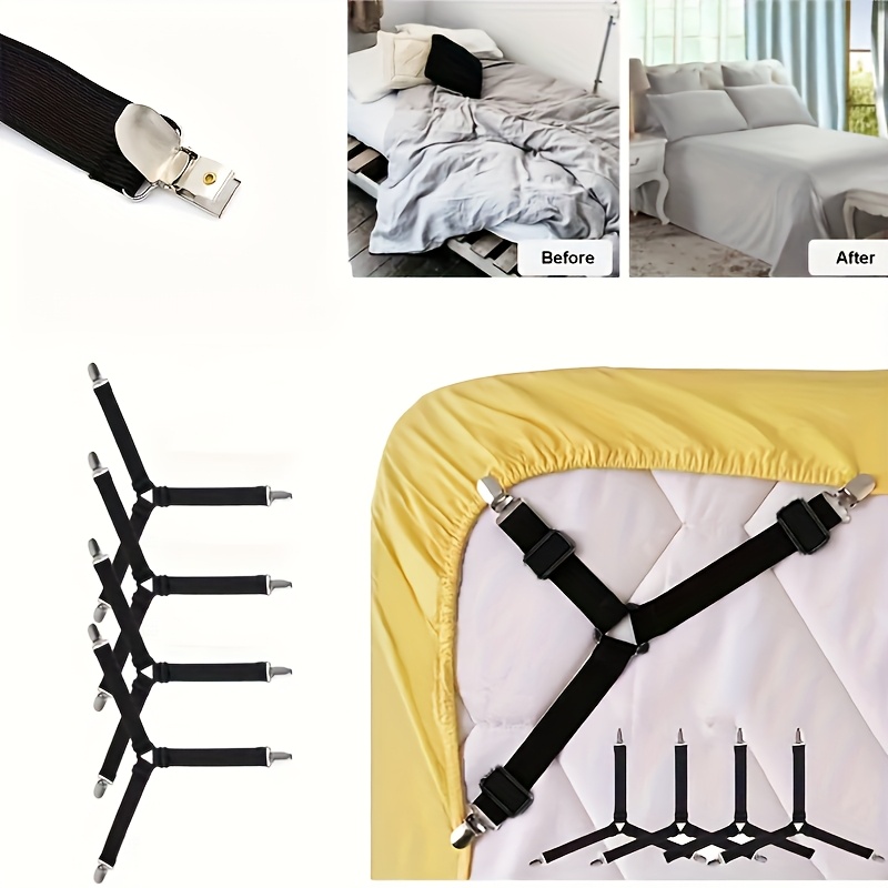 4pcs Adjustable Triangle Bed Sheet Fasteners - Elastic Nylon, Durable, Anti-Slip, Black, for Sofa & Tablecloths