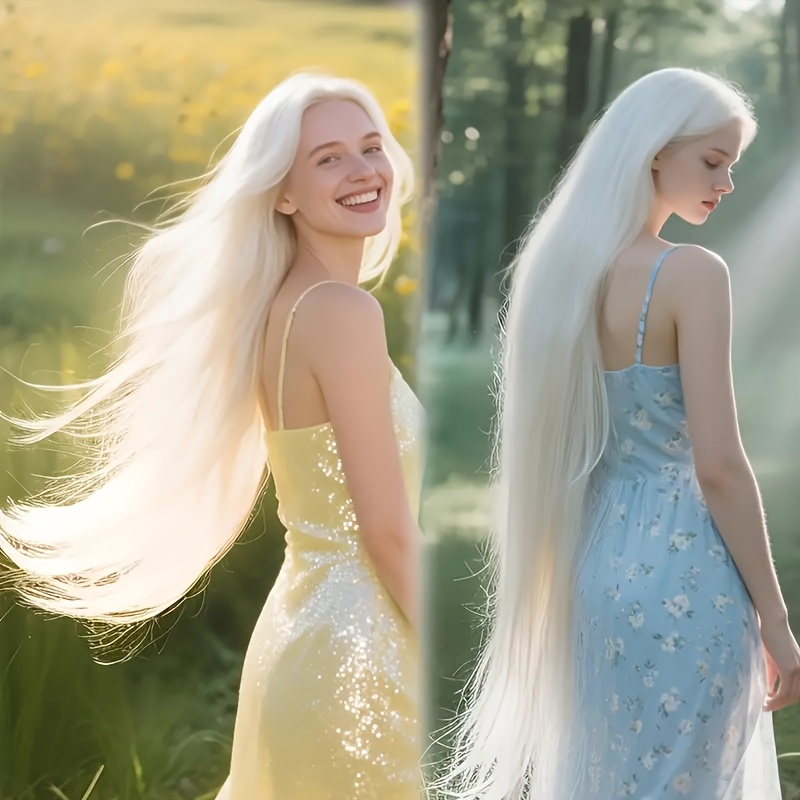 TEMU Extra-long 40-inch Straight Wig - With A Center Parting And A Y Touch. A Stylish And Functional Wig For Women, Made Of Heat-resistant Artificial