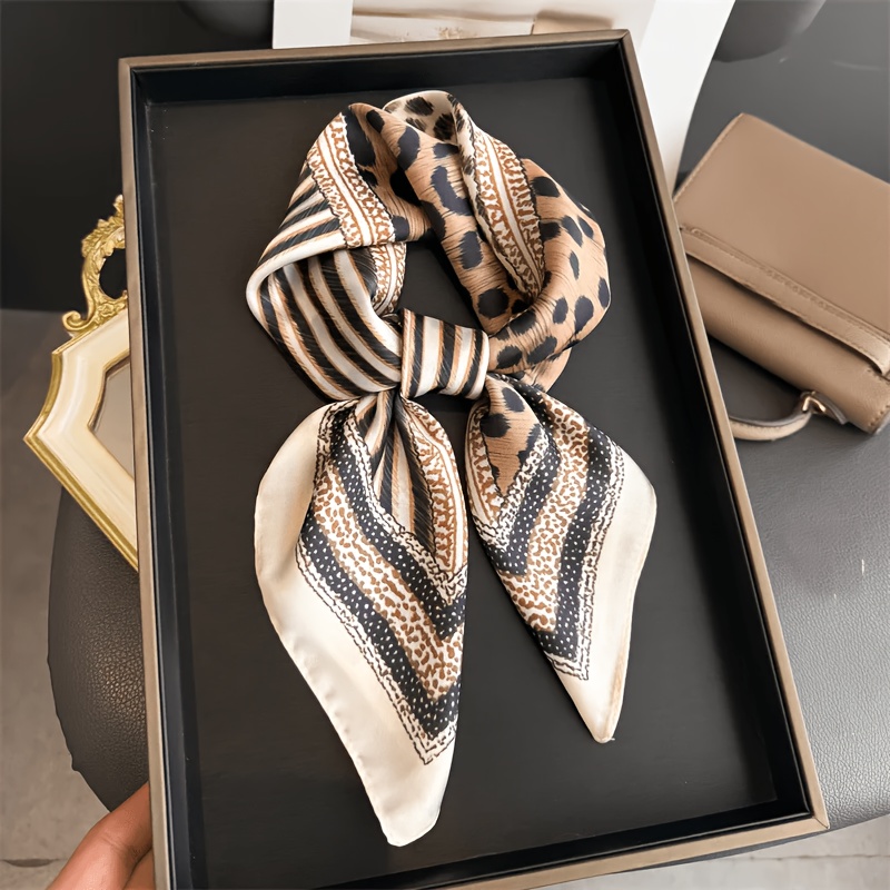 TEMU Women's Vintage Leopard Print Scarf Shawl - Elegant Headscarf & Neck Wrap Suitable For , Multi- Bandana, Breathable For Casual Outfits, Parties,