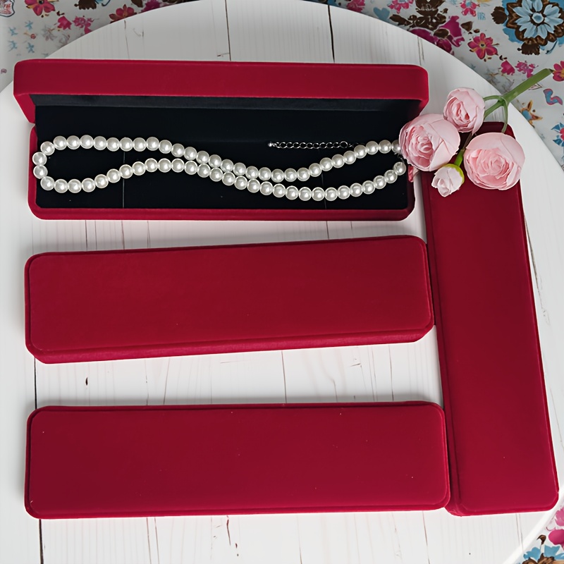 3pcs Luxury Velvet Long Necklace Box Set, Sturdy Storage Case