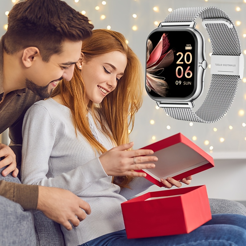 Smartwatch with Stainless Steel Mesh Band, Multiple Sports Modes, Compatible with iPhone and Android Systems, Best Gift Choice