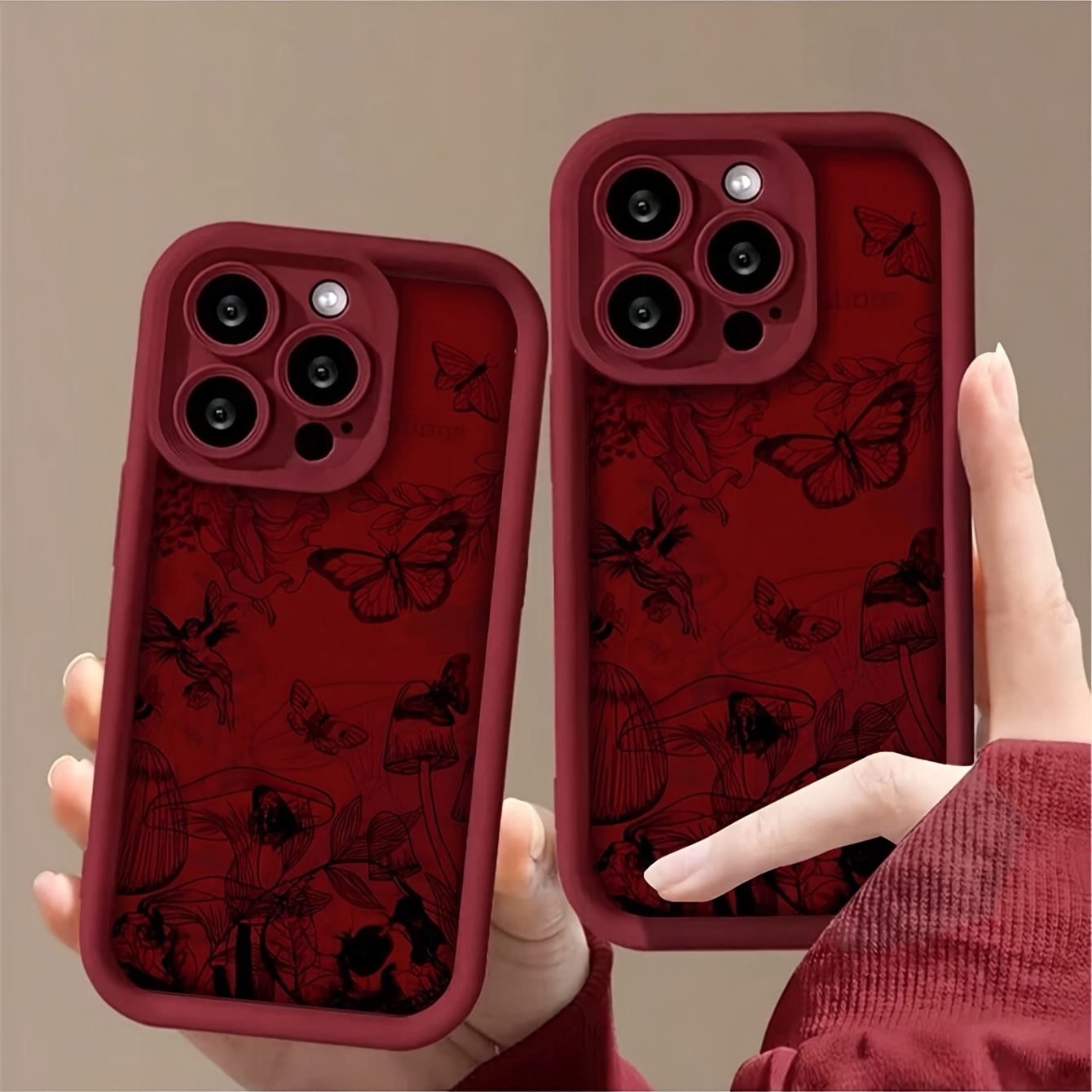 

1pc Red Cool Personalized Butterfly Pattern Matte Tpu Shockproof Water-resistant Phone Case For Iphone