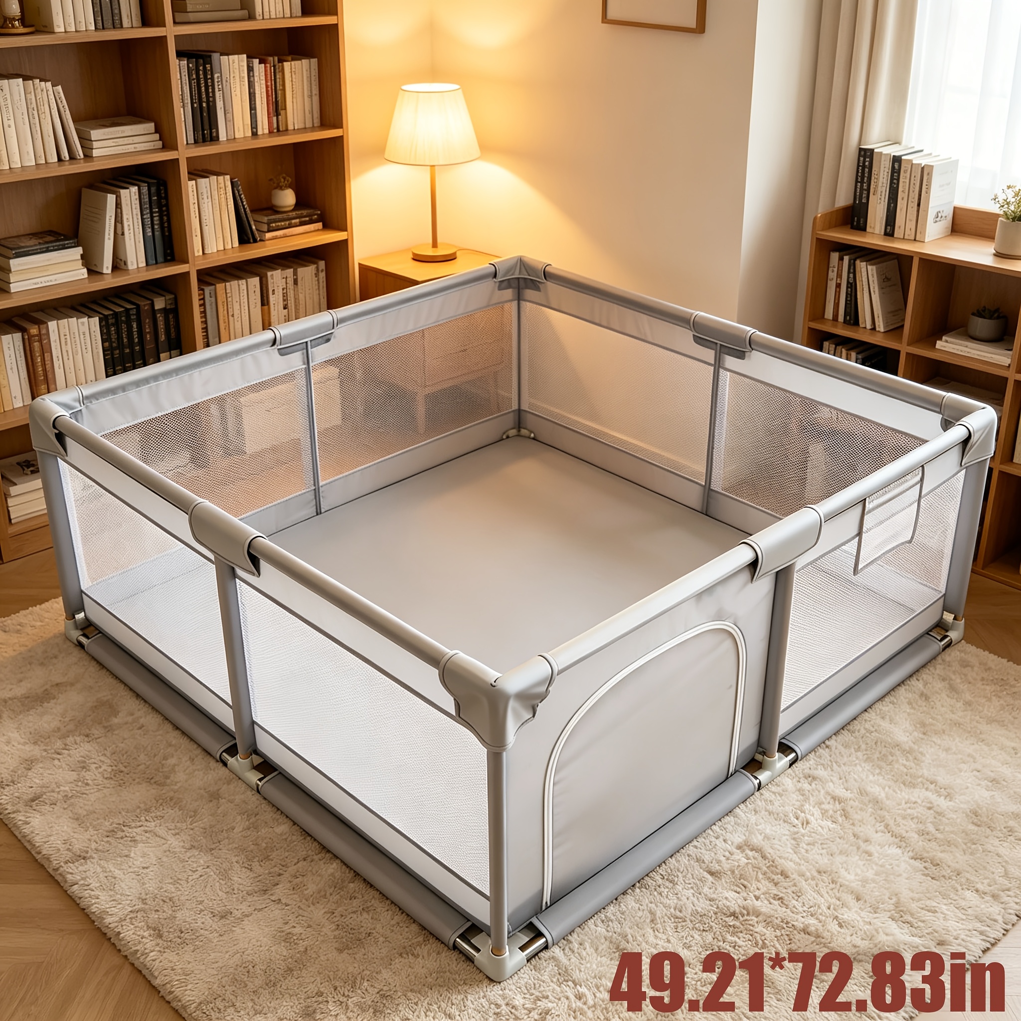 Image of Large-sized Infant Play Fence, Suitable For Indoor And For Infants And Toddlers. Made From Skin-friendly Fabric And Soft, Breathable Mesh Material, In Gray.