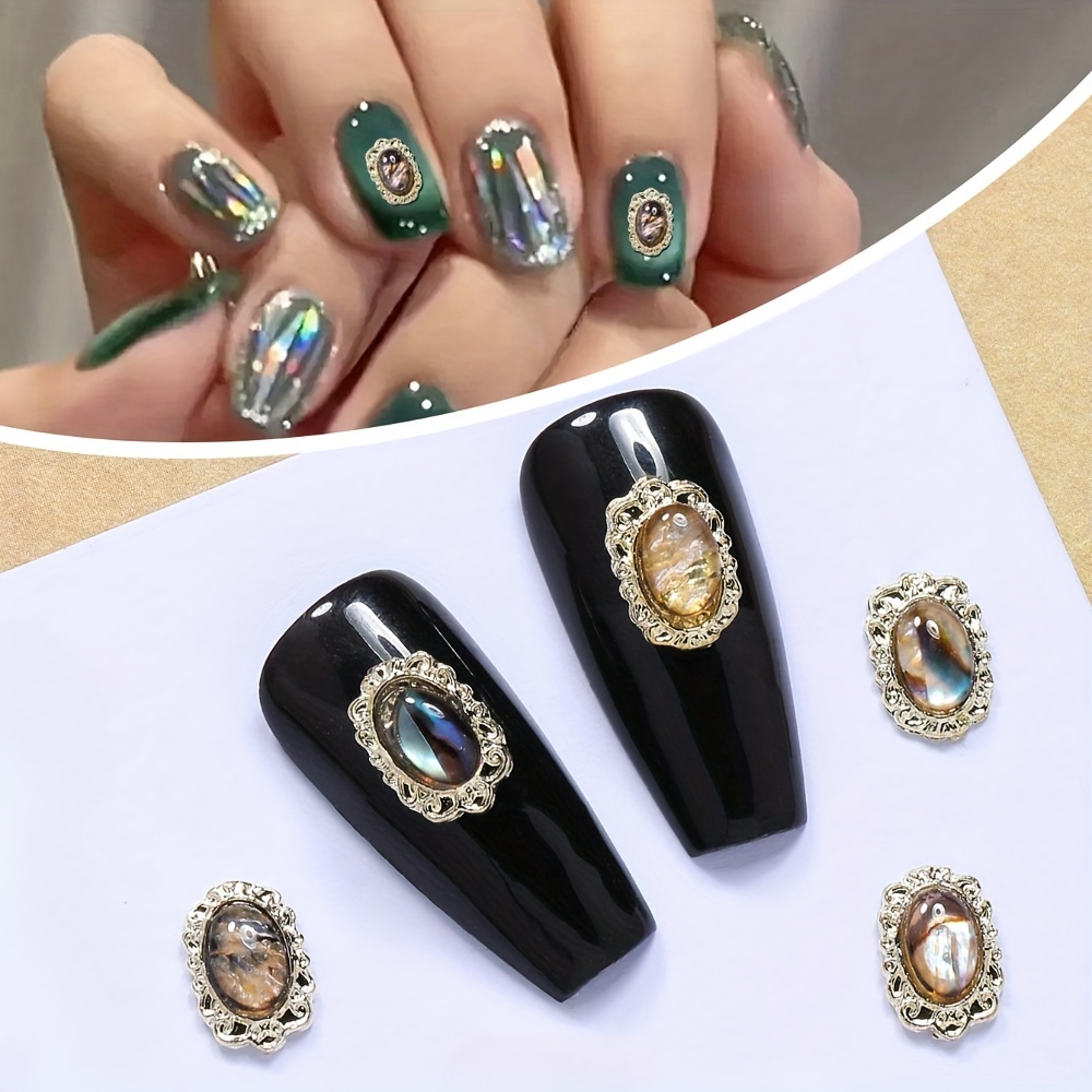

10pcs Y2k-inspired Marble Pattern Alloy Shell Nail Charms - Retro Style Nail Art Decorations, Scent-free