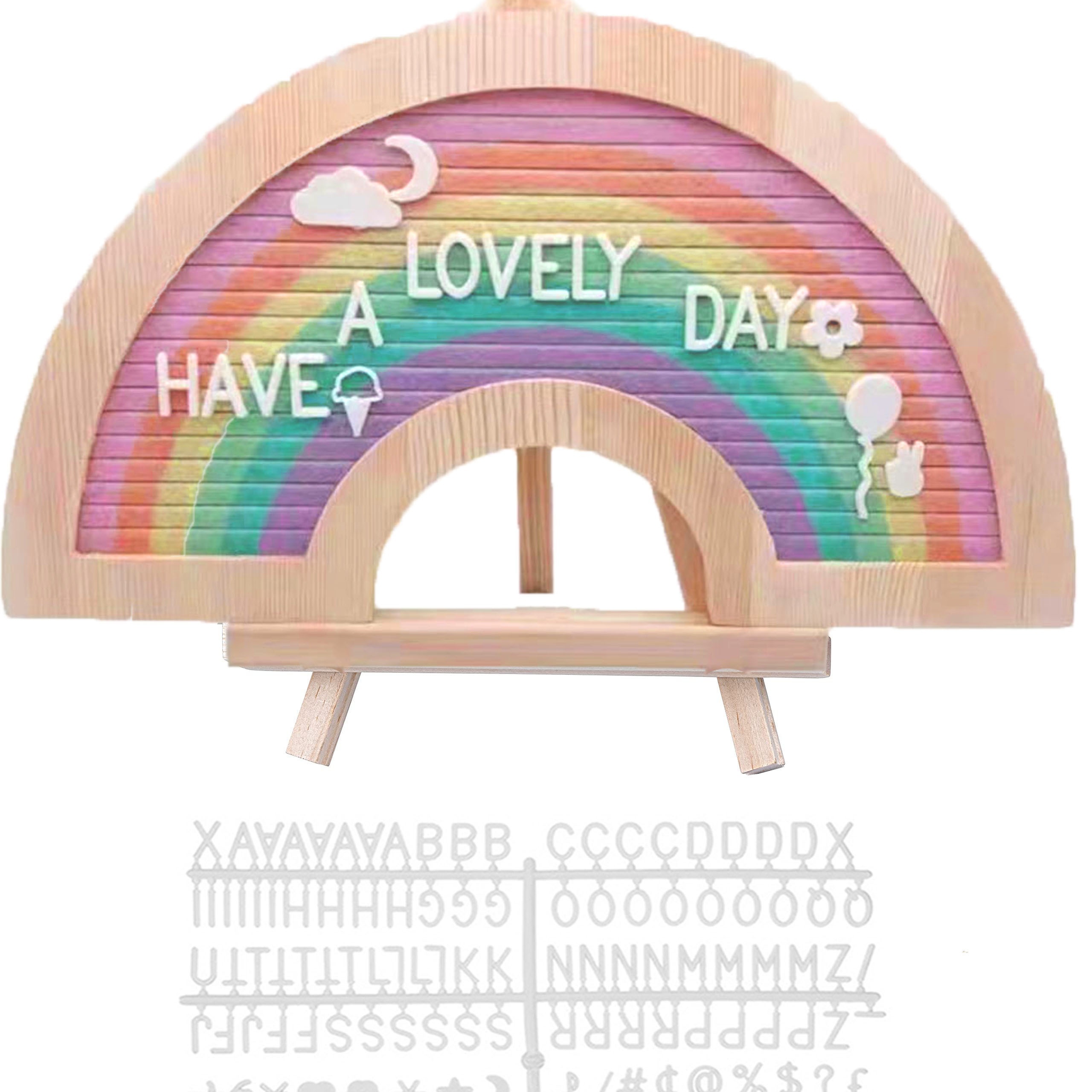 

Rainbow Felt Letter Board Set With Alphabet & Symbols, Wooden Stand - Reusable Message Board