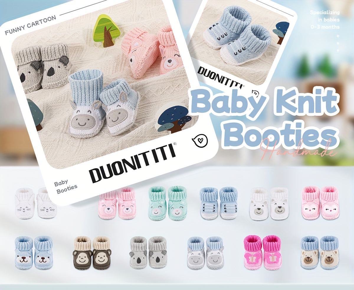 1 Pair of Cute Cartoon Knitted Shoes for Autumn/Winter, Fun Animal Decorations to Choose From - Comfortable Slip-On Shoes for Toddlers and Kids, Newborn Shoes | Soft Knitted Children's Socks | A Gentle Embrace for Little Feet | Warm, Comfortable, and