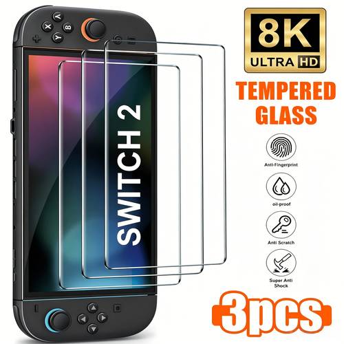 imagen del artículo juego de 3 protectores de pantalla de vidrio templado para switch 2 | protección hd transparente antiarañazos, protector de pantalla transparente con , cubierta de pantalla de juego , de juego , mohs 9h, marca: