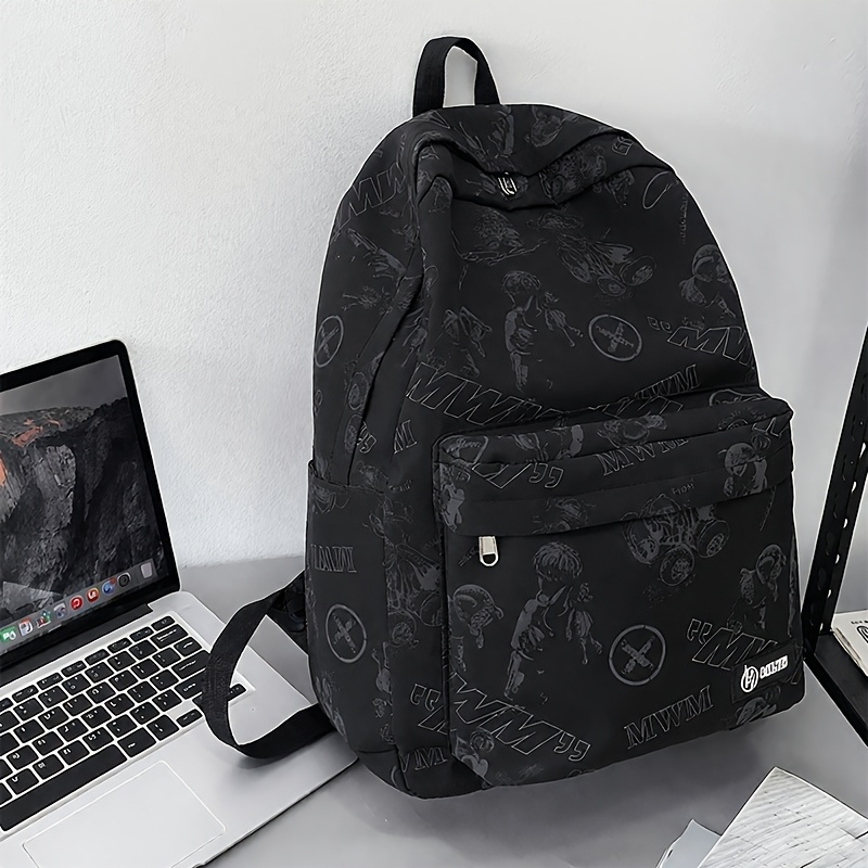 Large Capacity Graffiti Nylon Backpack - Night Reflective Pattern Student School Bag - Computer Bag