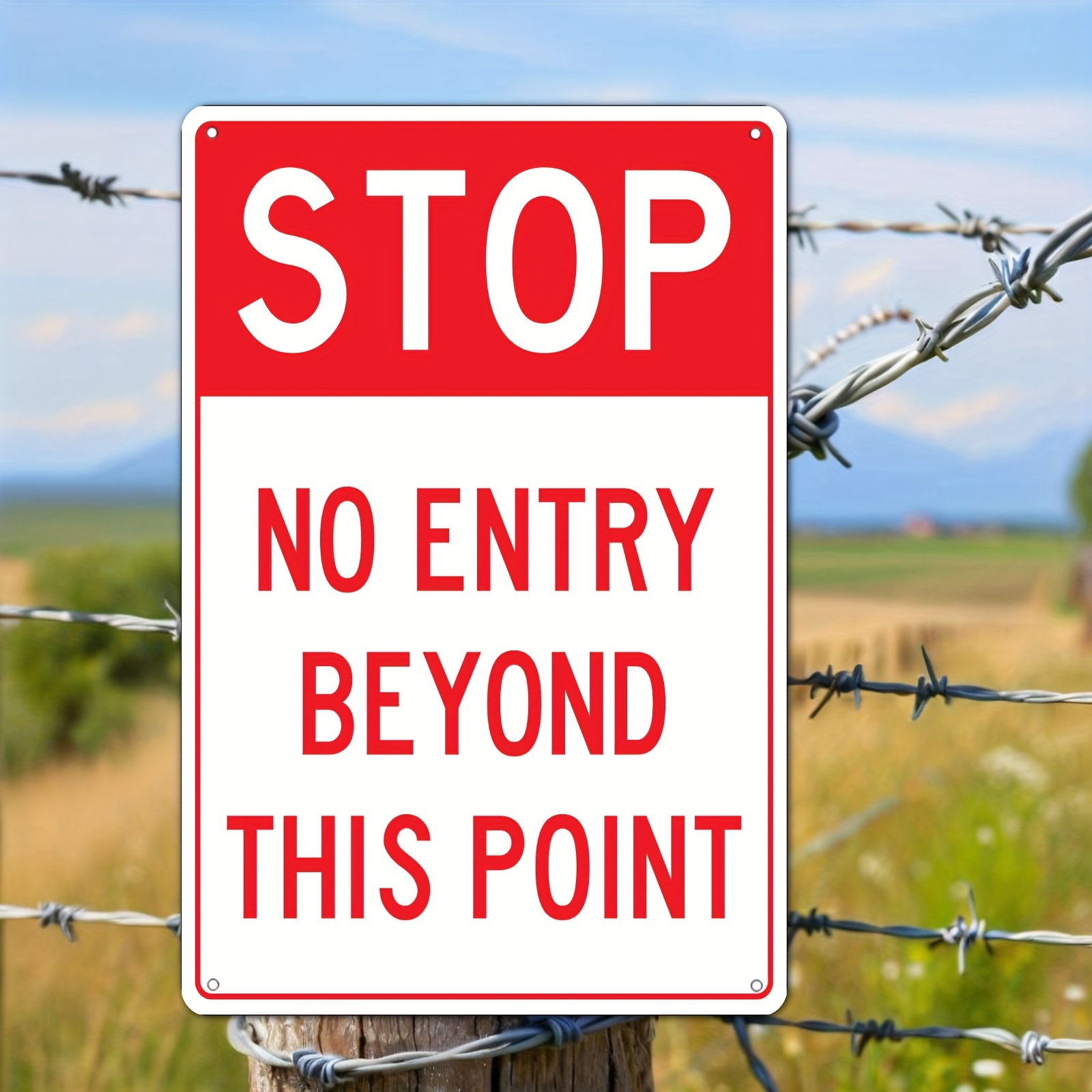 TEMU 2d Flat, 1pc Vintage " This Point" Metal Wall Art Sign - 20.32x30.48cm Iron Outdoor Decor, Unframed Rustic Warning Plaque For Home, Garage, Yard
