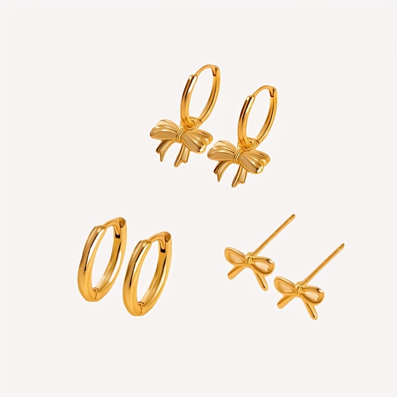 3pc Boho Style 14K Gold Plated Earring Stack Set