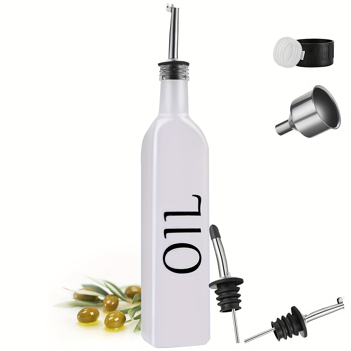 

Olive Oil Dispenser, Oil Bottle, Liquid Seasoning Bottle, With 2 Drip Free And Funnel, Olive Oil Dispenser Bottle For Farmhouse Kitchen, Glass Oil Bottle - [single Package]