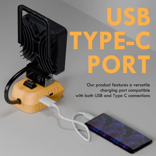 20v cordless led work light suitable for dewalt battery light led work light flashlight with usb and type c dual ports low voltage protection 140 rotating head