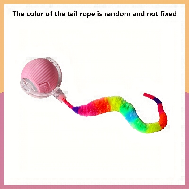 TEMU 1pc Automatic Rolling Cat Ball Toy, With Led Light And Colorful Tail, Usb Rechargeable, Bite-resistant Silicone, Suitable For All Cat Sizes -