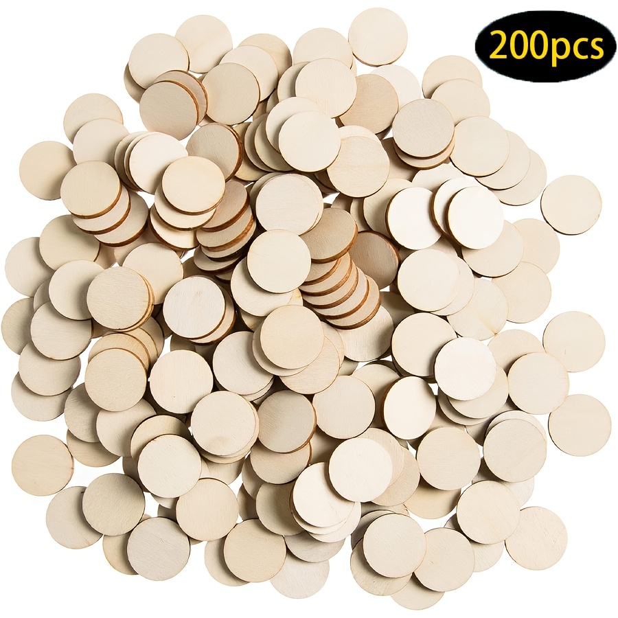 Set Of 200 Wooden Circular Craft Pieces (2.5cm/1in), Ideal For Painting And Hanging Decor, Suitable For Christmas, Halloween, Easter, New Year, Thanksgiving, And Valentine's Day Decorations